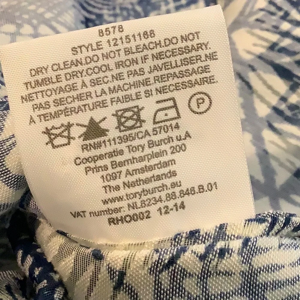 TORY BURCH Blue/Cream Linen Blend Casual Coastal Grandma  Resortwear Fall Top 2